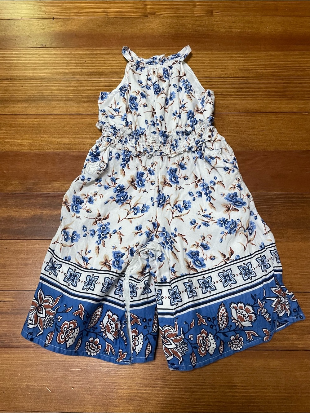 Janie & Jack Cream Blue Floral Jumpsuit Romper Size 18-24 Months